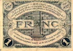 Billet de la Chambre de Commerce de Rochefort-sur-Mer - 1 franc - délibération du 25 février 1920 - 5ème série