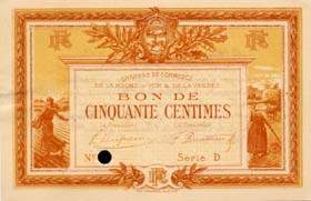 Billet de la Chambre de Commerce de La Roche-sur-Yon & de la Vendée - 50 centimes - émission de 1915 - spécimen série D