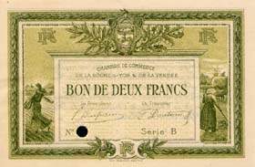 Billet de la Chambre de Commerce de La Roche-sur-Yon & de la Vendée - 2 francs - émission de 1915 - spécimen série B