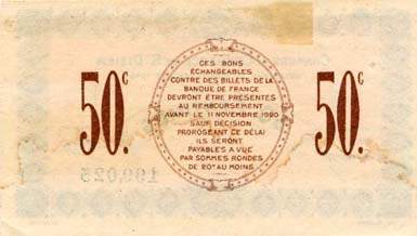 Billet de la Chambre de Commerce de Saint-Dizier - 50 centimes - délibération du 11 novembre 1915