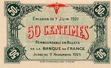 Billet de la Chambre de Commerce de Saint-Dizier - 50 centimes - délibération du 7 juin 1921