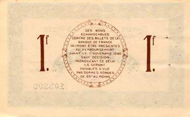 Billet de la Chambre de Commerce de Saint-Dizier - 1 franc - délibération du 11 novembre 1915