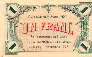 Billet de la Chambre de Commerce de Saint-Dizier - 1 franc - dlibration du 14 avril 1920