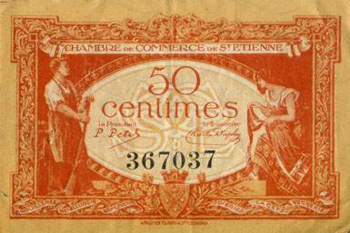 Billet de la Chambre de Commerce de Saint-Etienne - 50 centimes - délibération du 12 janvier 1921