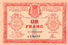 Billet de la Chambre de Commerce de Saint-Omer - 1 franc - 5ème émission