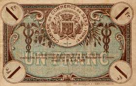 Billet de la Chambre de Commerce de Sens - 1 franc - dlibration du 12 aot 1920 - 3me mission