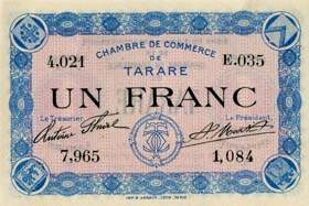 Billet de la Chambre de Commerce de Tarare - 1 franc - remboursable jusqu'au 1er janvier 1920 - série E