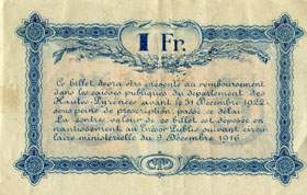 Billet de la Chambre de Commerce de Tarbes - 1 franc - dlibration du 7 dcembre 1919 - srie V - numro 195529