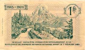 Billet de la Chambre de Commerce de Tarbes - 1 franc - délibération du 7 février 1915 - numéro 279476