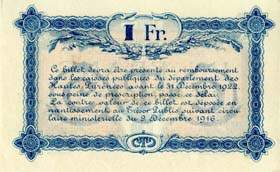 Billet de la Chambre de Commerce de Tarbes - 1 franc - dlibration du 7 fvrier 1915 - srie III - spcimen annul