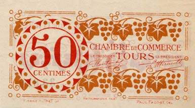 Billet de la Chambre de Commerce de Tours - 50 centimes - 3e émission - 27 décembre 1920