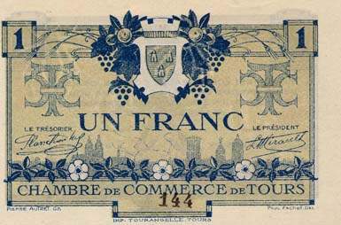 Billet de la Chambre de Commerce de Tours - 1 franc - 2e émission - 8 mai 1920 - n°144