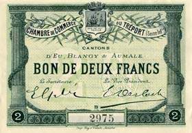 Billet de la Chambre de Commerce du Tréport - 2 francs - série B - sans numéro d'émission