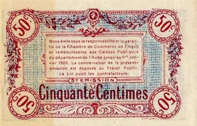 Billet de la Chambre de Commerce de Troyes - 50 centimes - 5e émission - série 218