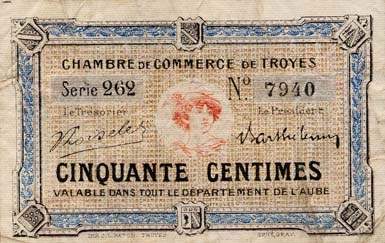 Billet de la Chambre de Commerce de Troyes - 50 centimes - 5e émission - série 262