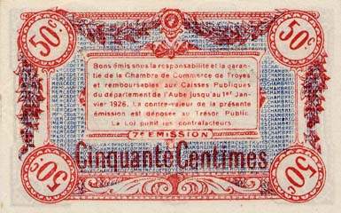 Billet de la Chambre de Commerce de Troyes - 50 centimes - 7e émission - série 462