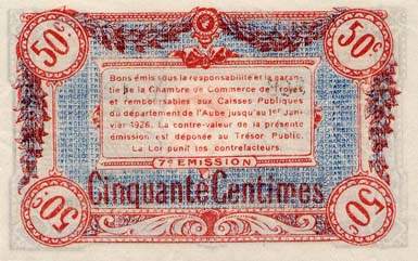 Billet de la Chambre de Commerce de Troyes - 50 centimes - 7e émission - série 508 - numéro 12,817