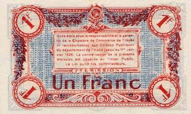 Billet de la Chambre de Commerce de Troyes - 1 franc - 7e émission - série 497
