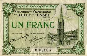 Billet de la Chambre de Commerce de Tulle et Ussel - 1 franc - s�rie A - huiti�me �mission - num�ro 003,184