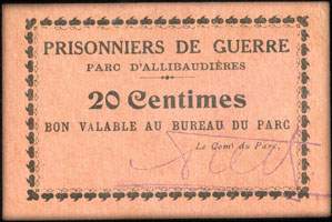 Prisonniers de Guerre - Parc d'Allibaudières - 20 centimes - face