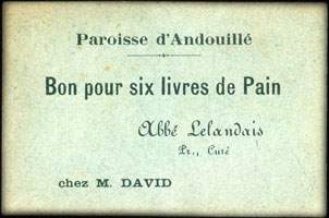 Bon de nécessité de la Paroisse d'Andouillé (Mayenne - 53) - Bon pour 6 livres de Pain chez M. David - face