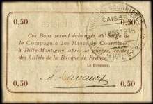 Bon de nécessité - Billy-Montigny - Compagnie des Mines de Courrières - 50 centimes - dos