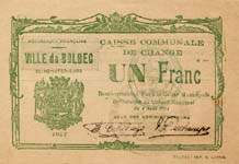 Bon de n�cessit� - Caisse Communale de Change - Ville de Bolbec - 1 franc 1917 - D�lib�ration du 4 Ao�t 1914 - face