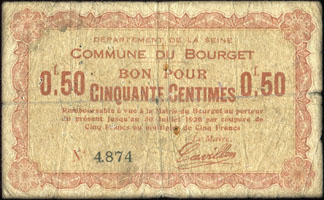 Bon de nécessité de la Commune du Bourget - Bon pour 50 centimes