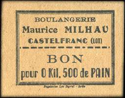 Bon pour 0 kil. 500 de Pain de la Boulangerie Maurice Milhau  Castelfranc (Lot - 46) - face