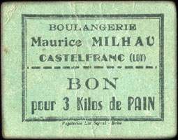 Bon pour 3 Kilos de Pain de la Boulangerie Maurice Milhau  Castelfranc (Lot - 46) - face