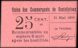 Bon de nécessité de 25 centimes - 15 mai 1916 - type avec grand 25 et petit 