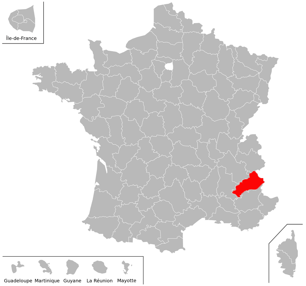 Emplacement du dpartement des Hautes-Alpes (05) en grand format