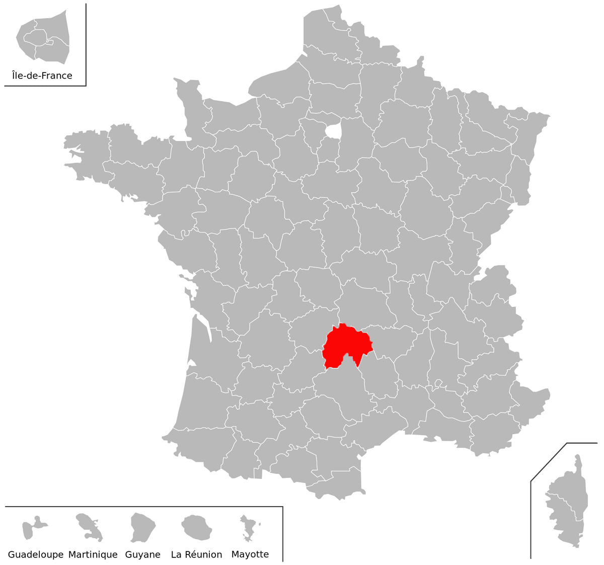 Emplacement du dpartement du Cantal (15) en grand format