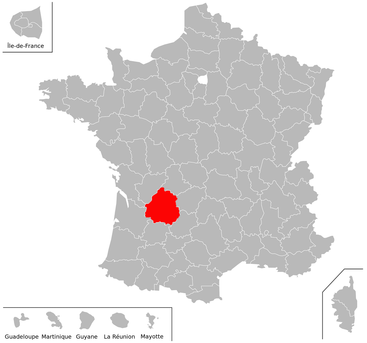 Emplacement du dpartement de la Dordogne (24) en grand format