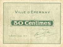 Bon de 50 centimes de la Ville d'Epernay - 5 septembre 1914 - face