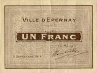 Bon de 1 franc de la Ville d'Epernay - 5 septembre 1914 - face