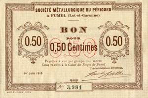 Bon de la Société Métallurgique du Périgord - 50 centimes - Fumel (Lot-et-Garonne - 47) - face