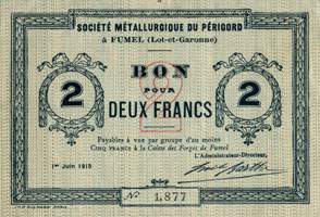Bon de la Société Métallurgique du Périgord - 2 francs - Fumel (Lot-et-Garonne - 47) - face