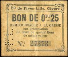 Bon de 0,25 franc - Compagnie de Fives-Lille - Givors (Rhône - 69) - face