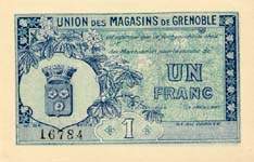 Bon de 1 franc de l'Union des Magasins de Grenoble (Isre - dpartement 38) - face