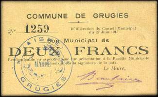 Prisonniers de Guerre - Fort du Murier - Cantine - Deux francs - face