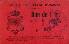 Bon de 1 franc - n° 978 de la Ville d'Halluin (Somme - département 80) - face