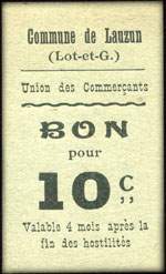 Bon pour 10 centimes - Commune de Lauzun - Union des Commerçants - Lauzun (Lot-et-Garonne - 47) - face