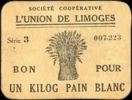 Bon pour un kilog de pain blanc - Société Coopérative l'Union de Limoges - face