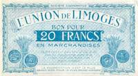 Bon pour 20 francs en marchandises - Socit Cooprative l'Union de Limoges - face