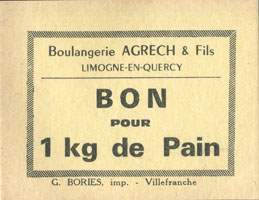 Bon de nécessité de la Boulangerie Agrech & Fils - Limogne-en-Quercy (Lot - 46) - Bon pour 1 kg de Pain - face