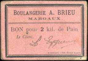 Bon pour 2 kil. de Pain de la Boulangerie Escat  Margaux (Gironde - 33) - carton rose - face