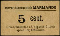 Bon de 5 centimes - Union des Commerçants de Marmande - Marmande (Lot-et-Garonne - 47) - face