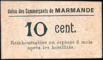 Bon de 10 centimes - Union des Commerçants de Marmande - Marmande (Lot-et-Garonne - 47) - face