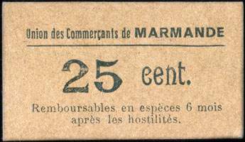 Bon de 25 centimes - Union des Commerçants de Marmande - Marmande (Lot-et-Garonne - 47) - face